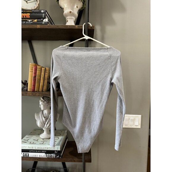 L'AGENCE Winona Ribbed Long Sleeve Bodysuit Heather Grey Womens Size Large - Picture 6 of 9